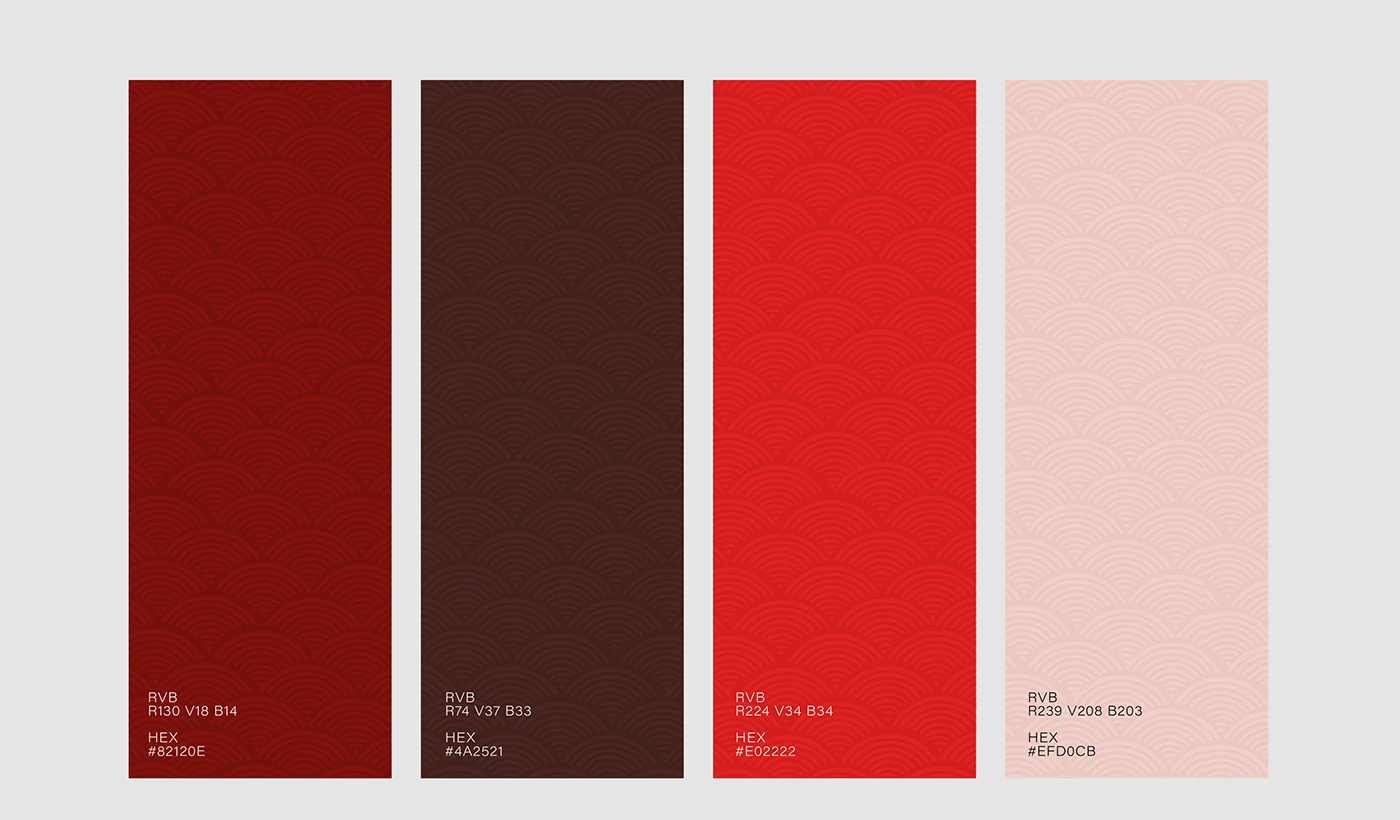 Gamme colorimétrique rouge, brune et crème du projet
